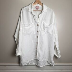 Show Me Your Mumu White Johns Button-Down Linen Shirt Size Medium GUC